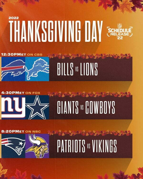 NFL Thanksgiving Football 2022 Schedule, Matchups, Kickoffs Times, How to Watch